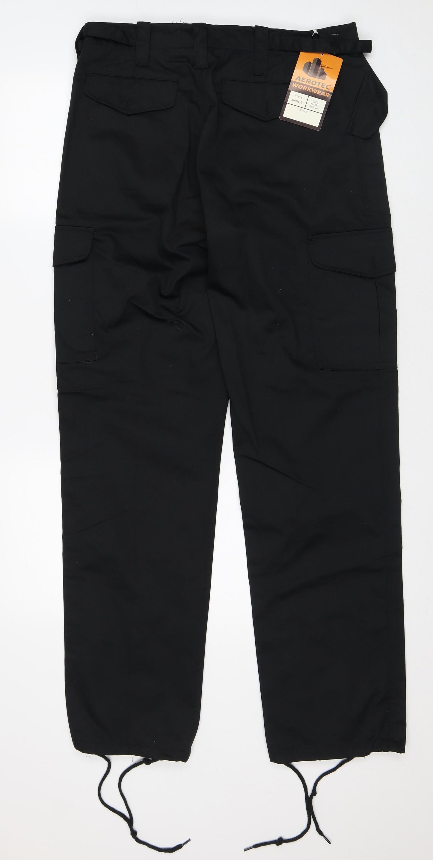 Aerotec Mens Black Polyester Cargo Trousers Size 34 in L31 in Regular - Workwear