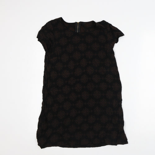 Preworn Womens Black Geometric Polyester Tunic T-Shirt Size M Round Neck