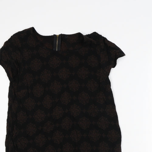 Preworn Womens Black Geometric Polyester Tunic T-Shirt Size M Round Neck