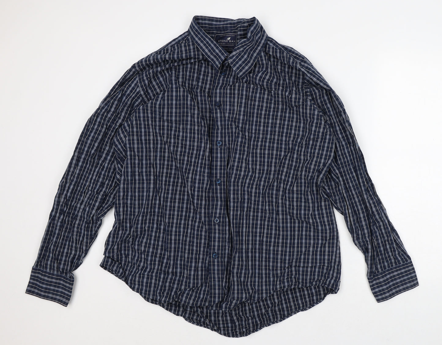 Stone Bay Mens Blue Plaid Cotton Button-Up Size 2XL Collared