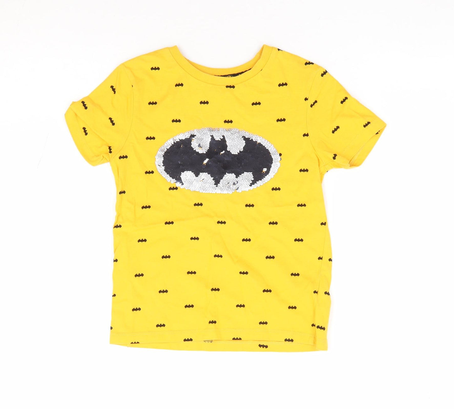 George Boys Yellow Geometric 100% Cotton Jersey T-Shirt Size 5-6 Years Crew Neck Pullover - Batman