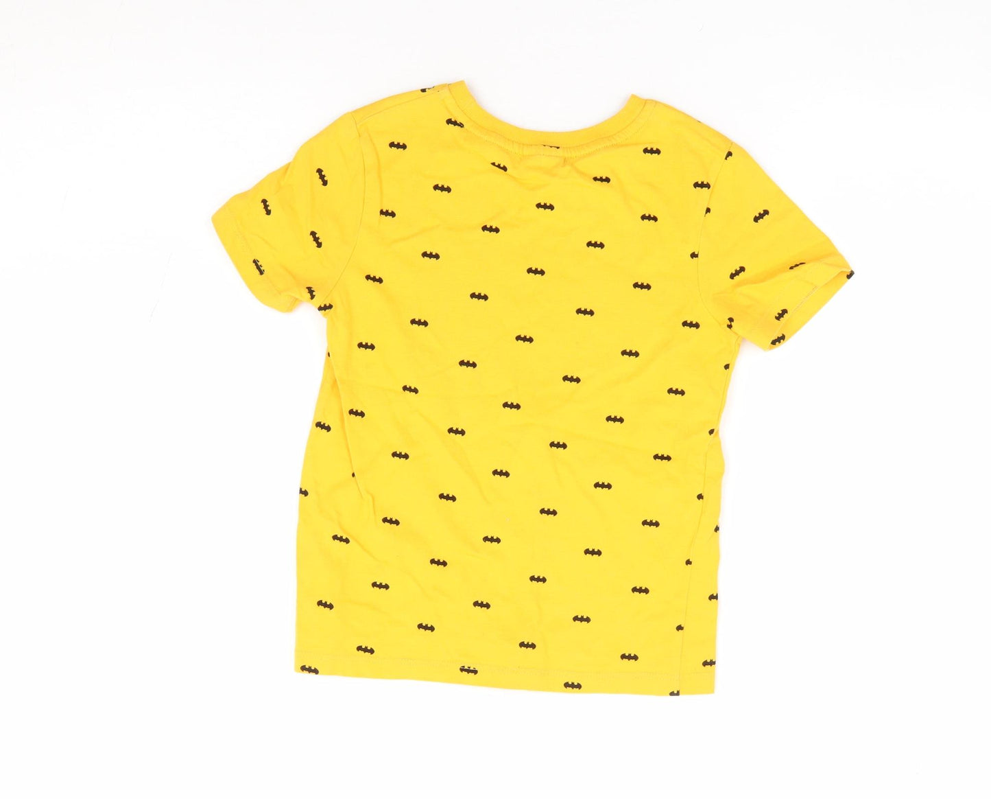 George Boys Yellow Geometric 100% Cotton Jersey T-Shirt Size 5-6 Years Crew Neck Pullover - Batman