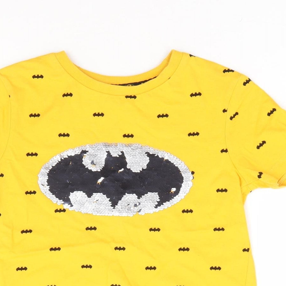 George Boys Yellow Geometric 100% Cotton Jersey T-Shirt Size 5-6 Years Crew Neck Pullover - Batman