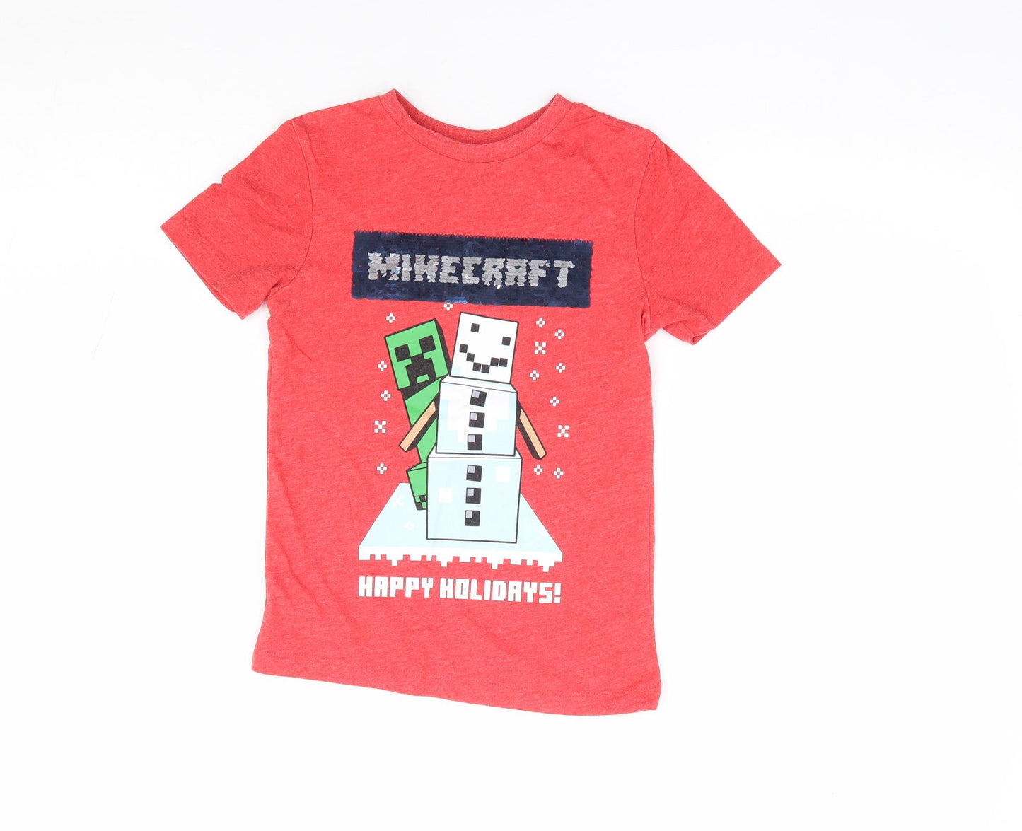 George Boys Red Geometric Polyester Jersey T-Shirt Size 5-6 Years Crew Neck Pullover - Minecraft, Christmas