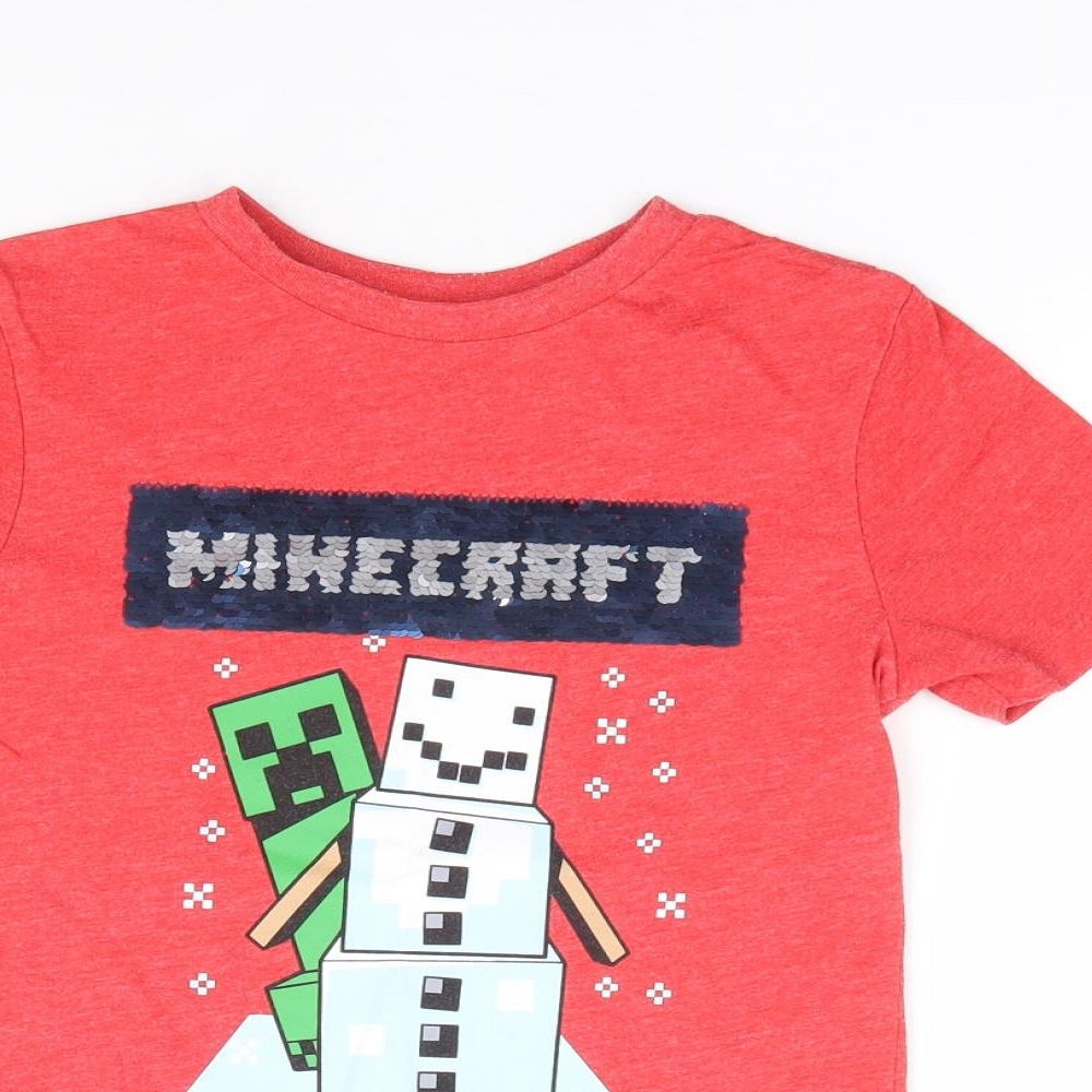George Boys Red Geometric Polyester Jersey T-Shirt Size 5-6 Years Crew Neck Pullover - Minecraft, Christmas