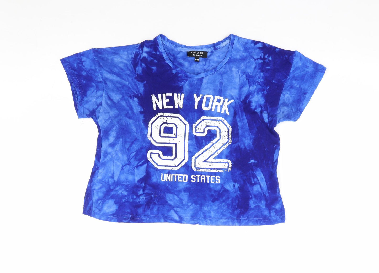New Look Girls Blue Viscose Cropped T-Shirt Size 12-13 Years Round Neck Pullover