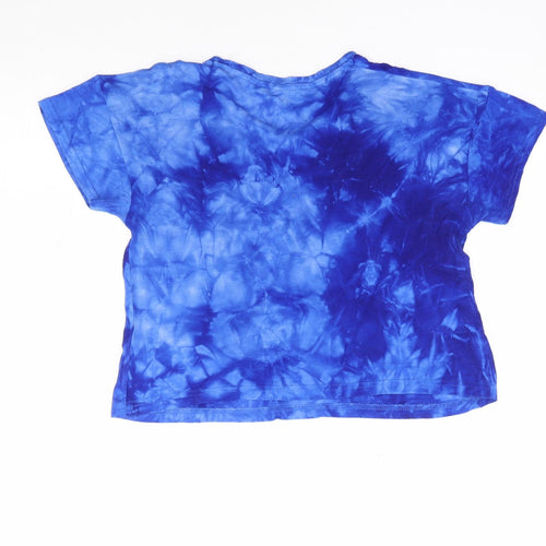 New Look Girls Blue Viscose Cropped T-Shirt Size 12-13 Years Round Neck Pullover