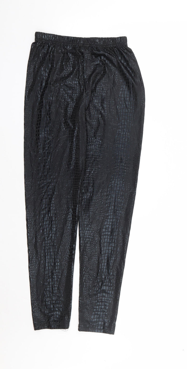 SheIn Girls Black Geometric Polyester Jogger Trousers Size 12 Years Regular