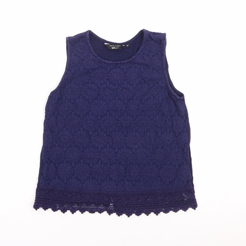 New Look Girls Blue Floral Cotton Jersey Tank Size 12 Years Round Neck Pullover