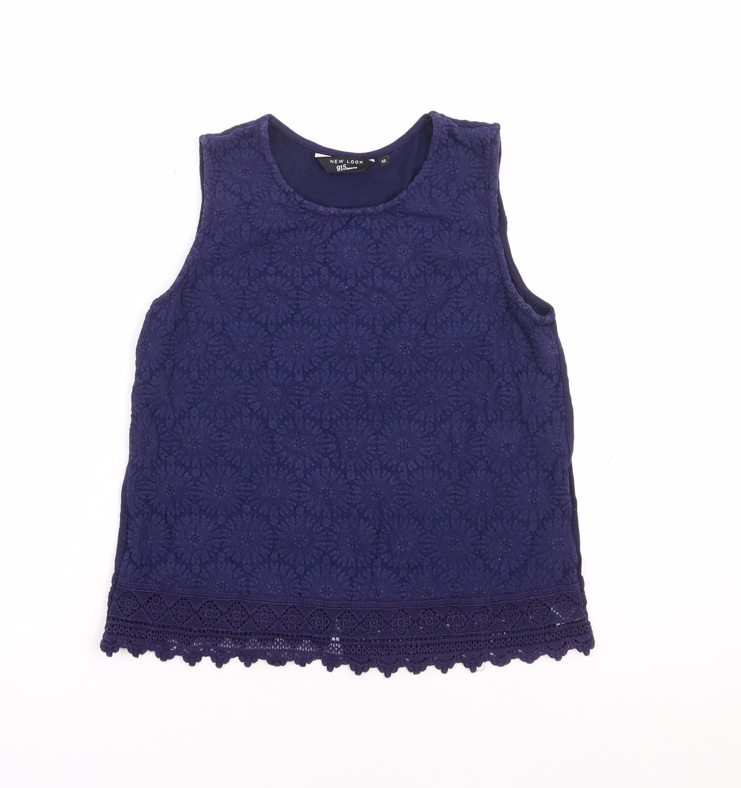 New Look Girls Blue Floral Cotton Jersey Tank Size 12 Years Round Neck Pullover