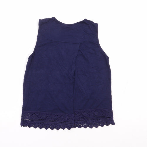 New Look Girls Blue Floral Cotton Jersey Tank Size 12 Years Round Neck Pullover