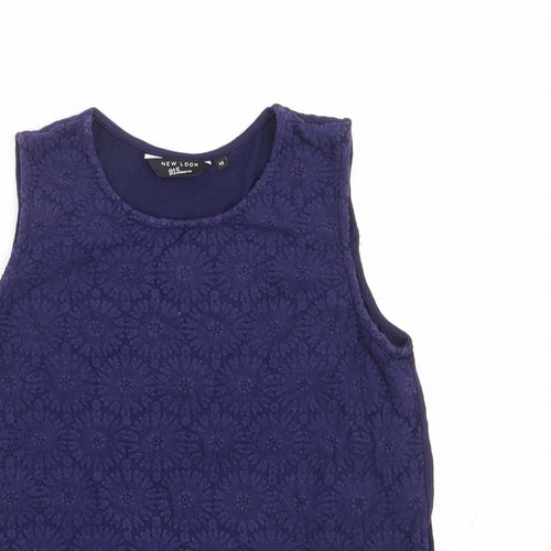 New Look Girls Blue Floral Cotton Jersey Tank Size 12 Years Round Neck Pullover