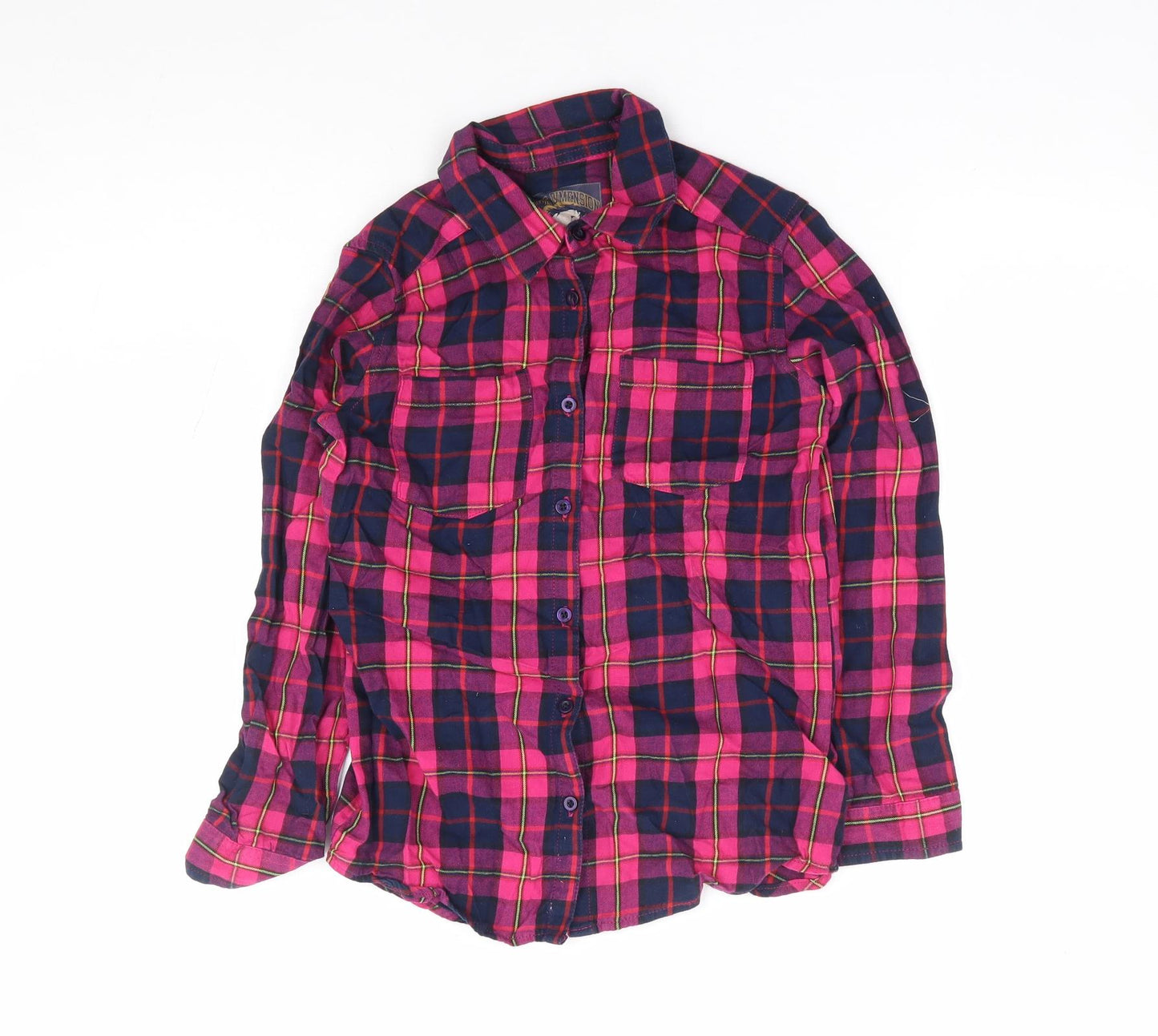 Primark Girls Pink Plaid Cotton Jersey Button-Up Size 9-10 Years Collared Button