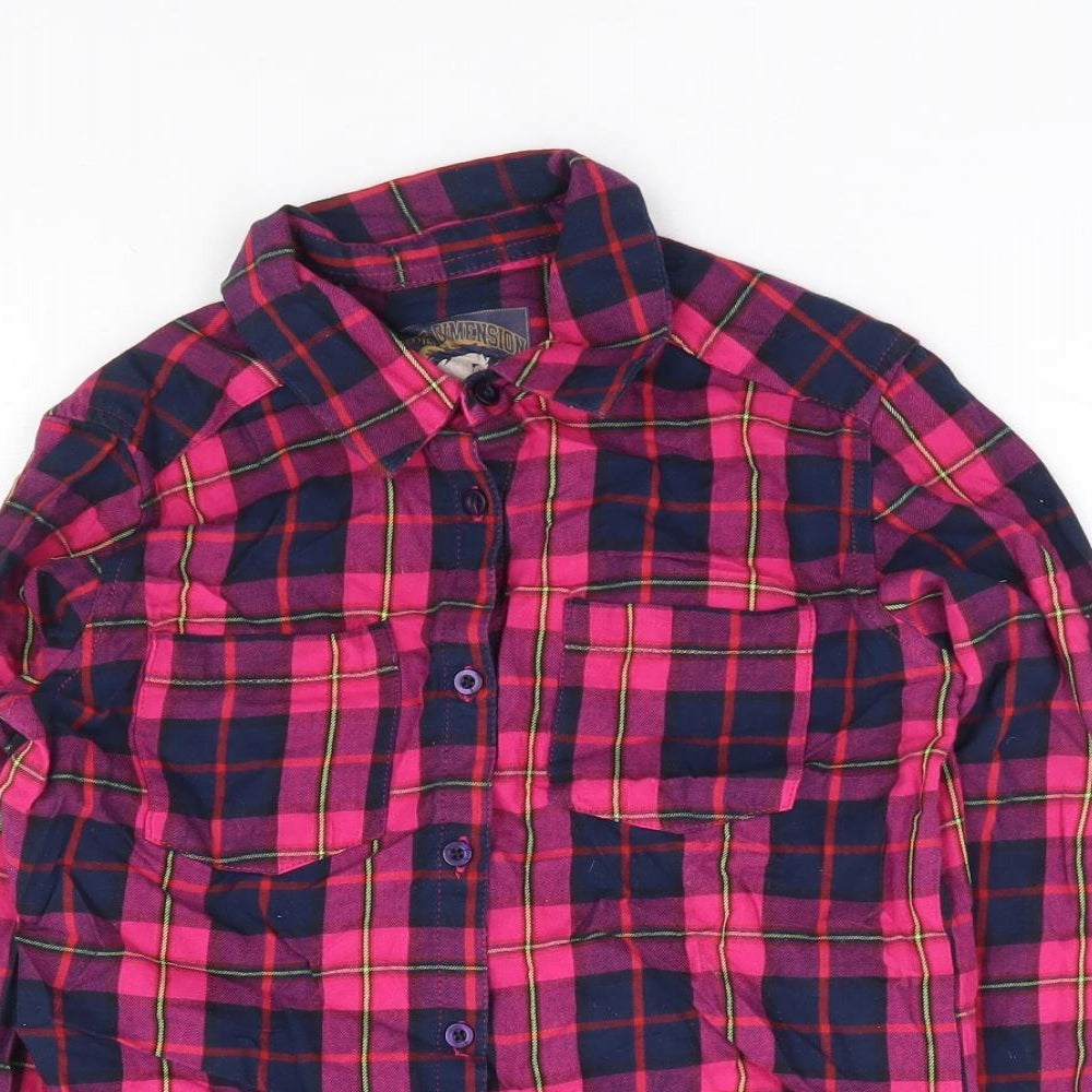 Primark Girls Pink Plaid Cotton Jersey Button-Up Size 9-10 Years Collared Button