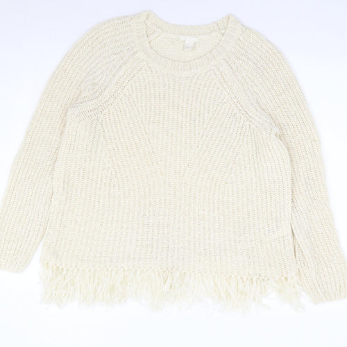 H&M Womens Ivory Round Neck Acrylic Pullover Jumper Size M