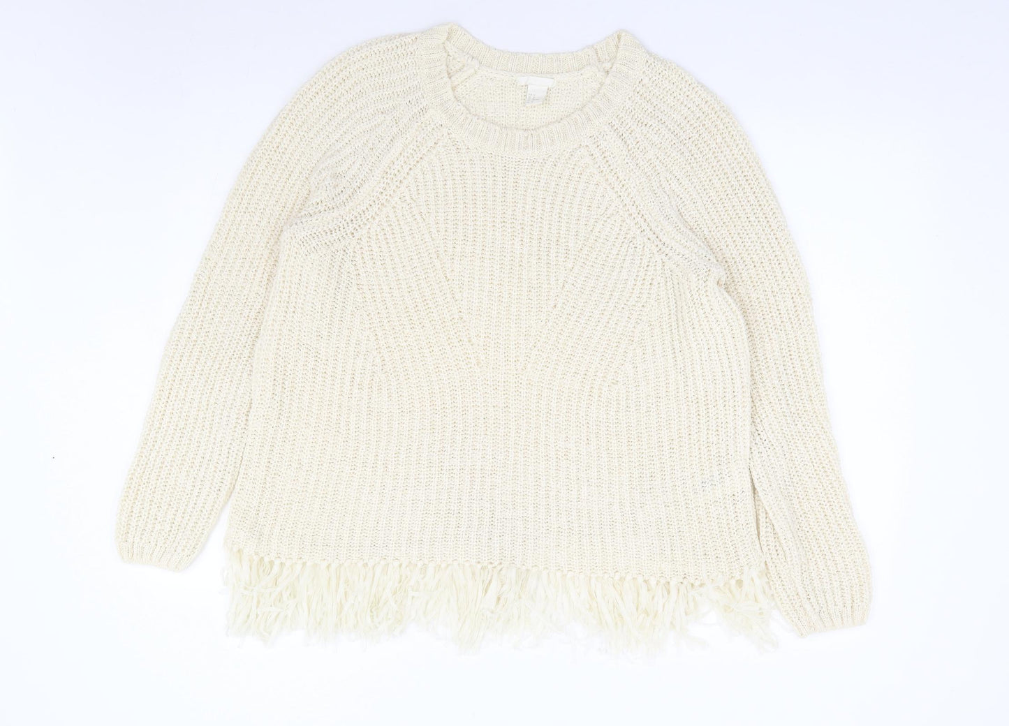 H&M Womens Ivory Round Neck Acrylic Pullover Jumper Size M