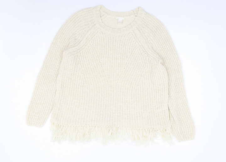 H&M Womens Ivory Round Neck Acrylic Pullover Jumper Size M