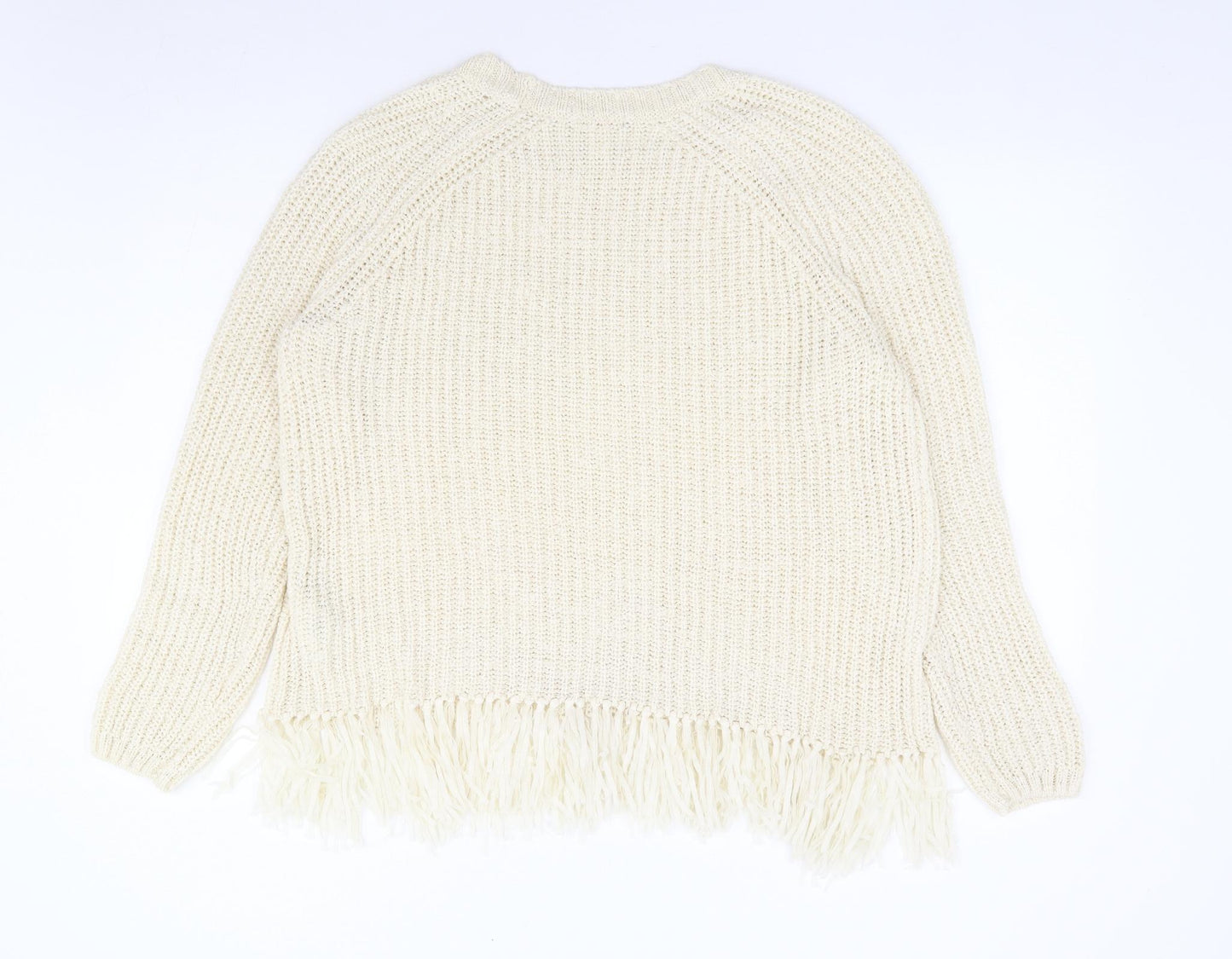 H&M Womens Ivory Round Neck Acrylic Pullover Jumper Size M