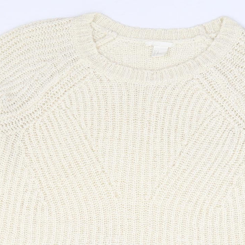 H&M Womens Ivory Round Neck Acrylic Pullover Jumper Size M