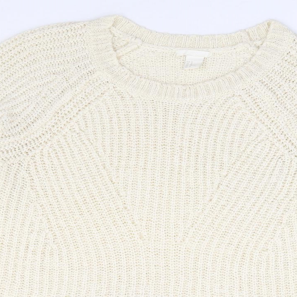 H&M Womens Ivory Round Neck Acrylic Pullover Jumper Size M