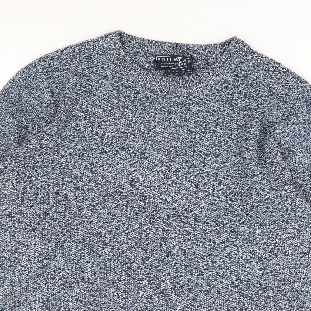 F&F Mens Blue Round Neck Acrylic Pullover Jumper Size L