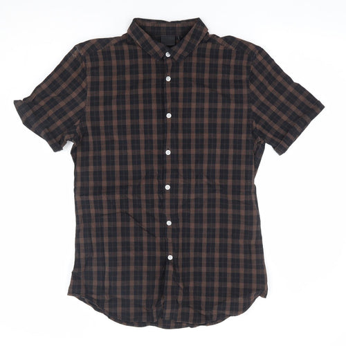 ASOS Mens Brown Plaid Cotton Button-Up Size L Collared Button
