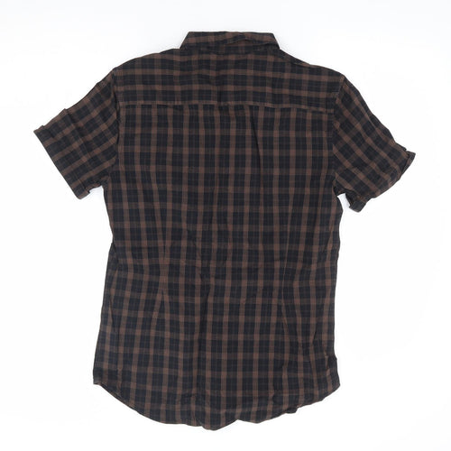 ASOS Mens Brown Plaid Cotton Button-Up Size L Collared Button