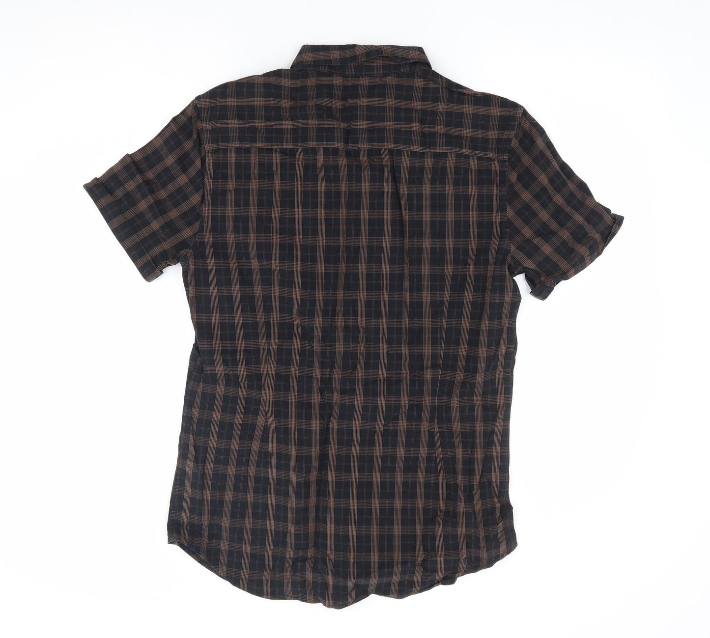 ASOS Mens Brown Plaid Cotton Button-Up Size L Collared Button