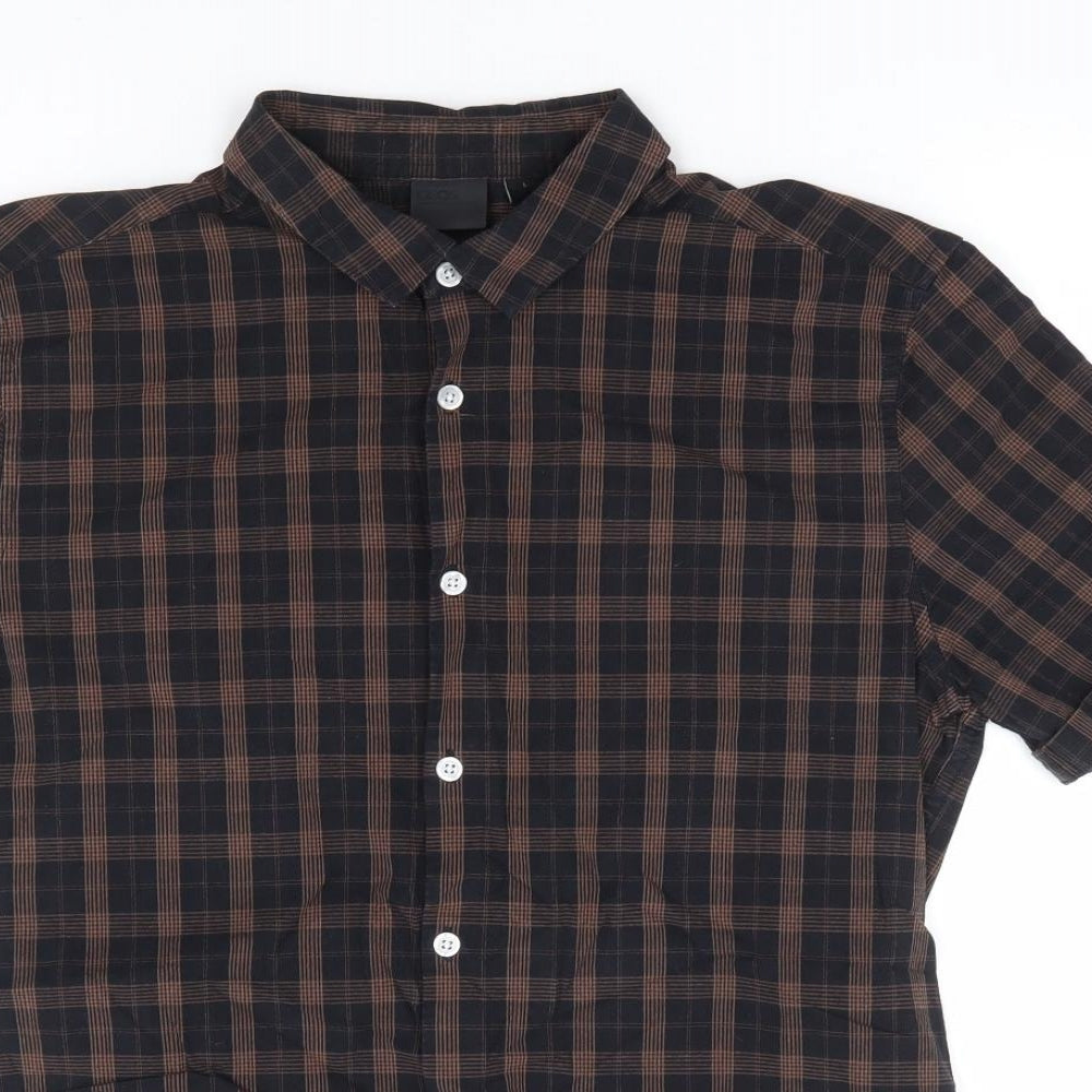 ASOS Mens Brown Plaid Cotton Button-Up Size L Collared Button