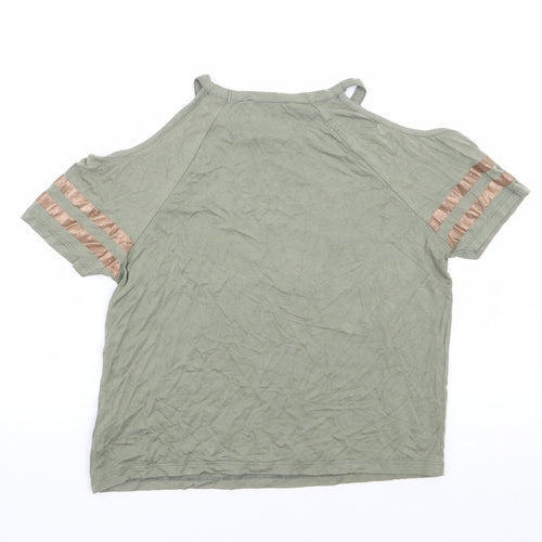New Look Girls Green Viscose Jersey T-Shirt Size 9 Years Round Neck Pullover - Cold Shoulder