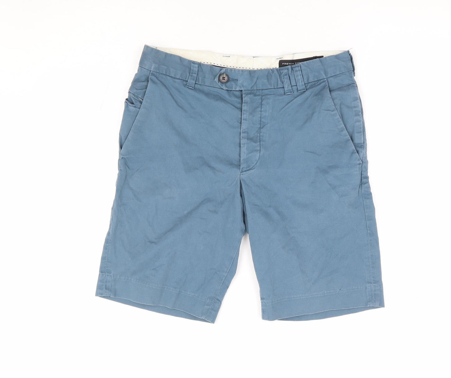 French Connection Mens Blue Cotton Chino Shorts Size 28 L10 in Regular Button