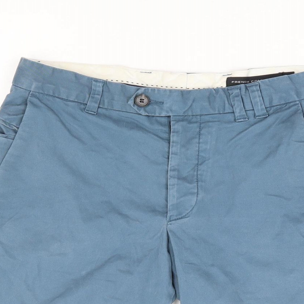 French Connection Mens Blue Cotton Chino Shorts Size 28 L10 in Regular Button