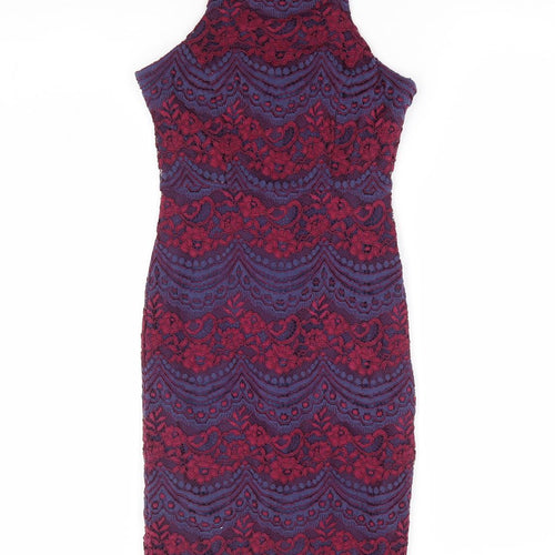 New Look Womens Multicoloured Floral Nylon Bodycon Size 8 Square Neck Zip