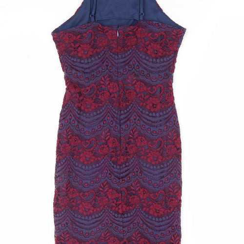New Look Womens Multicoloured Floral Nylon Bodycon Size 8 Square Neck Zip