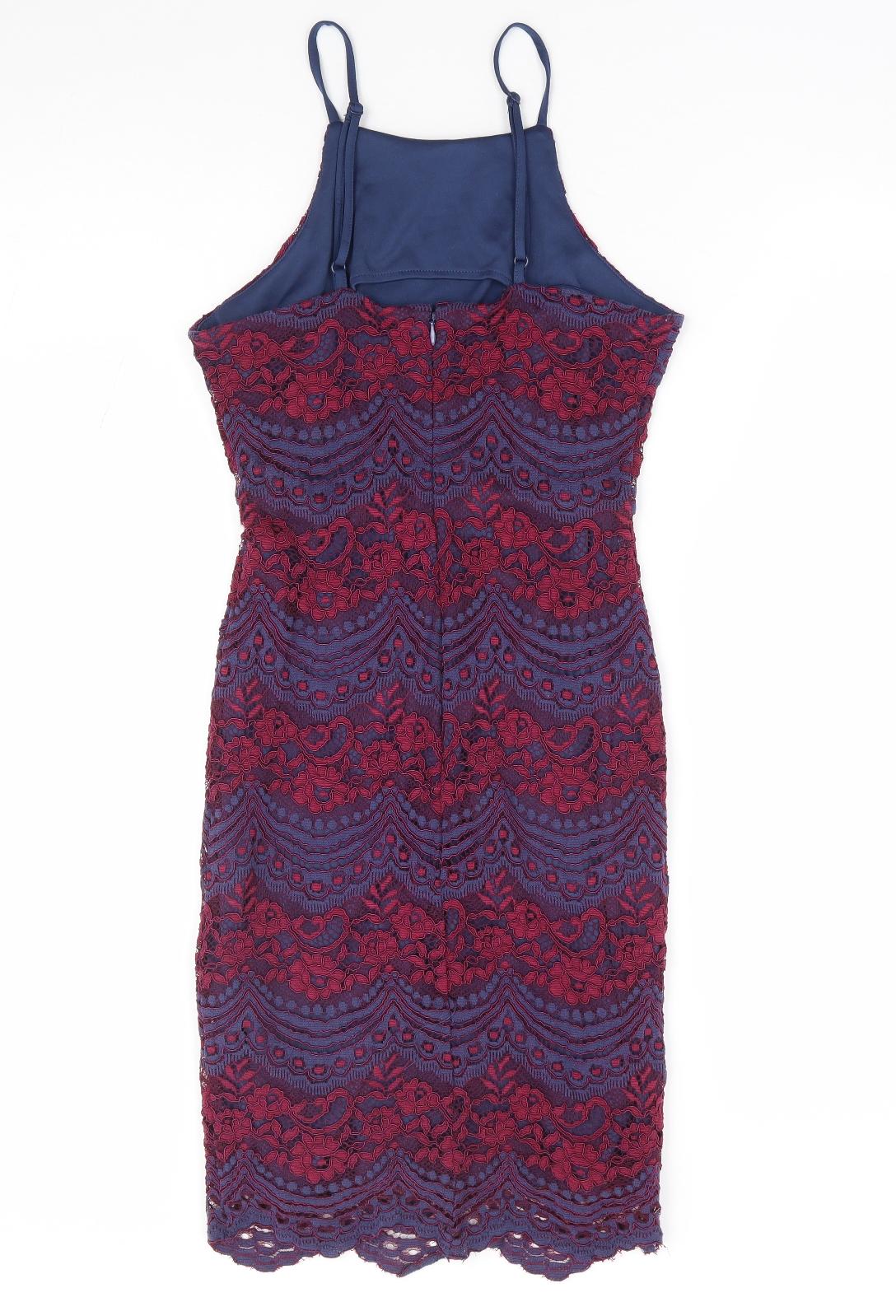 New Look Womens Multicoloured Floral Nylon Bodycon Size 8 Square Neck Zip