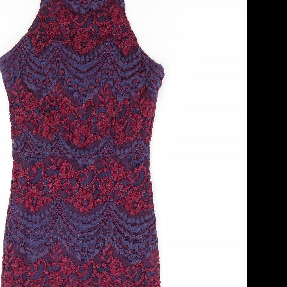 New Look Womens Multicoloured Floral Nylon Bodycon Size 8 Square Neck Zip