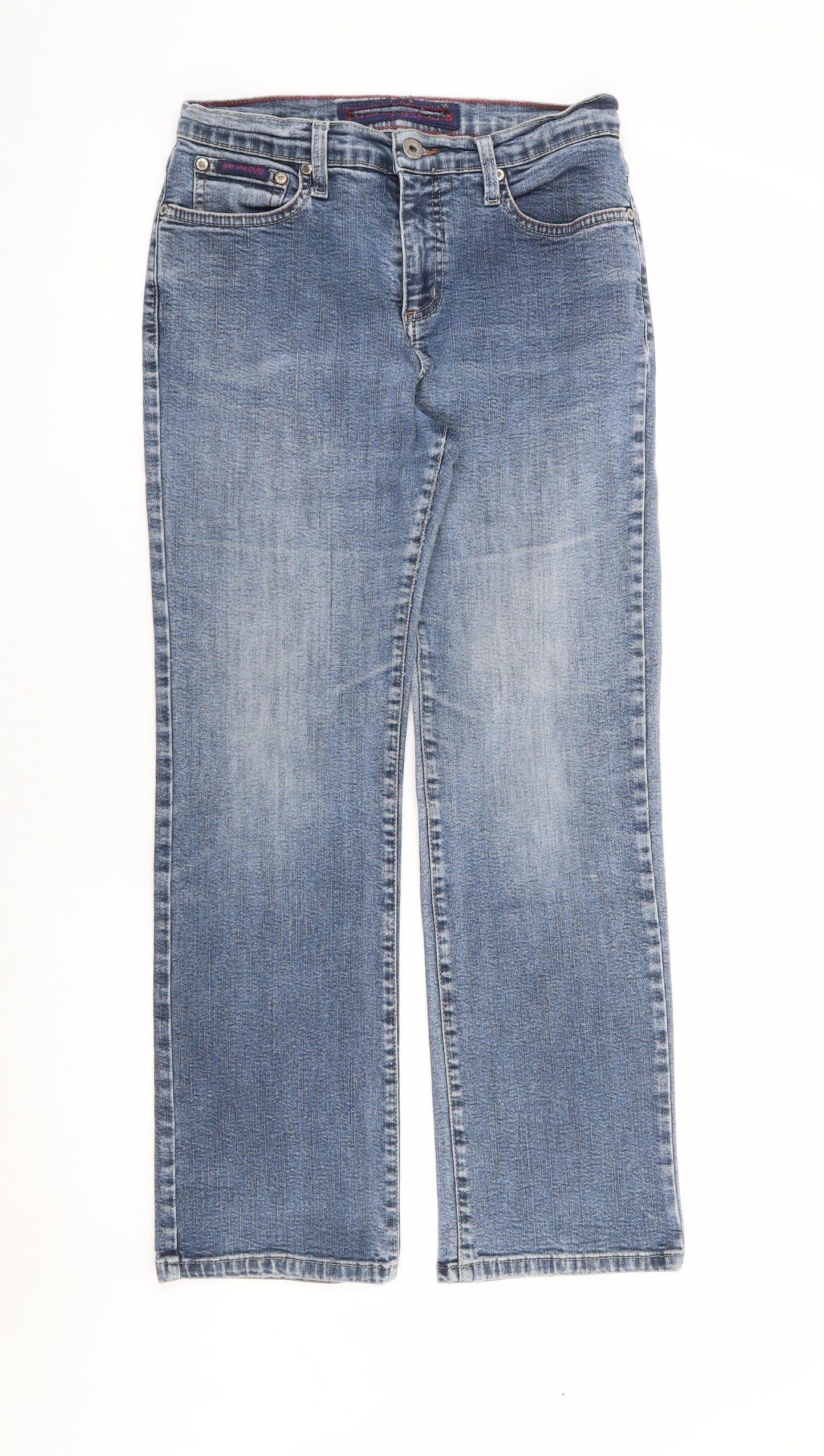 Per Una Womens Blue Cotton Straight Jeans Size 10 L28 in Regular Zip