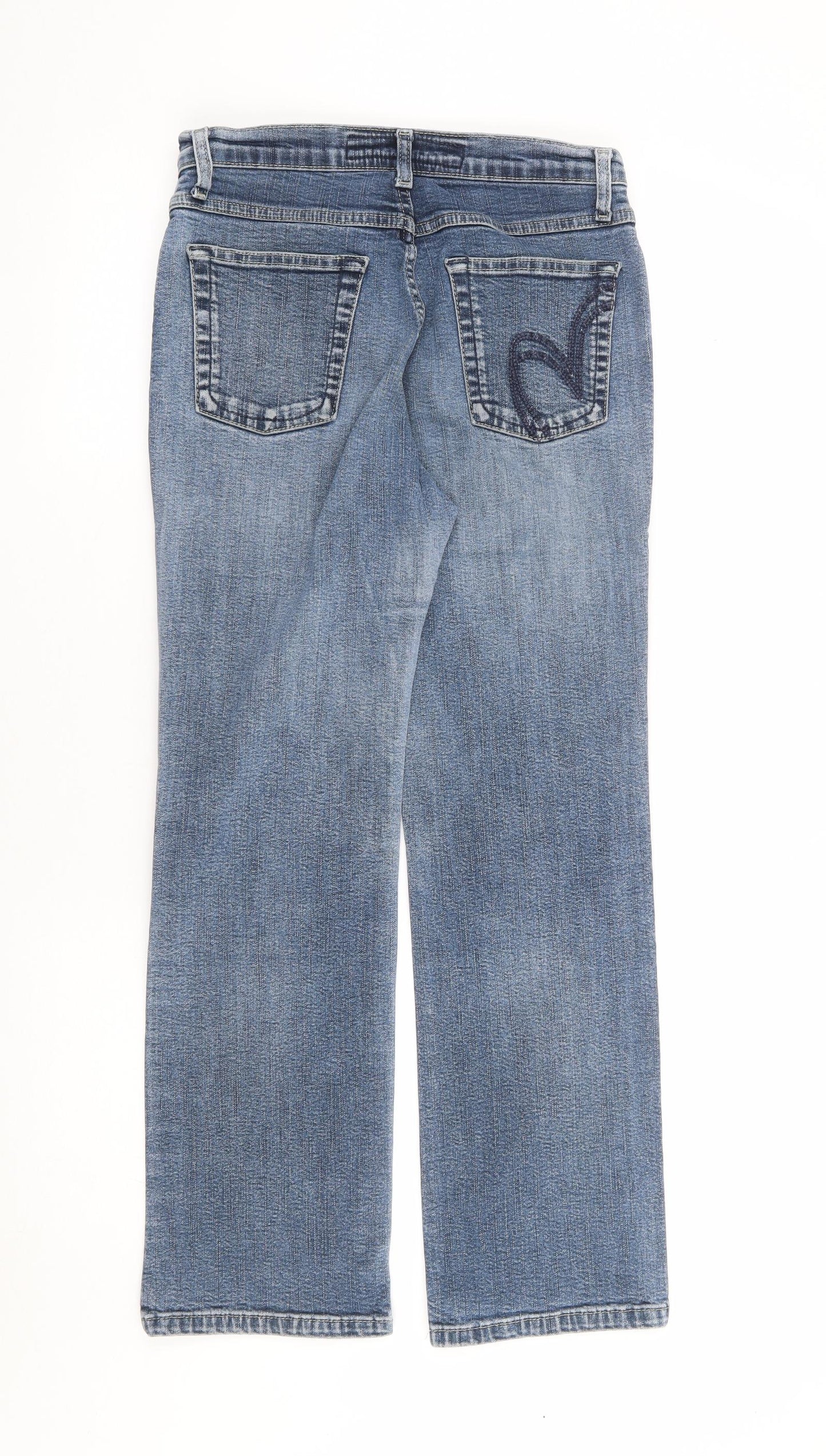 Per Una Womens Blue Cotton Straight Jeans Size 10 L28 in Regular Zip