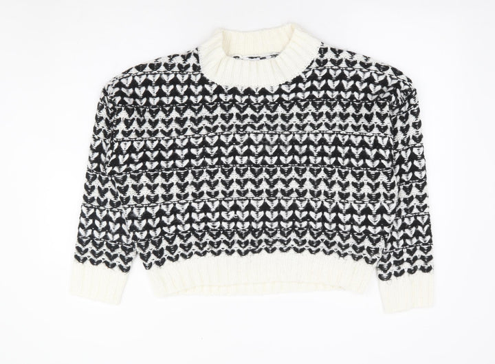 Pep & Co Womens Black Mock Neck Geometric Acrylic Pullover Jumper Size M