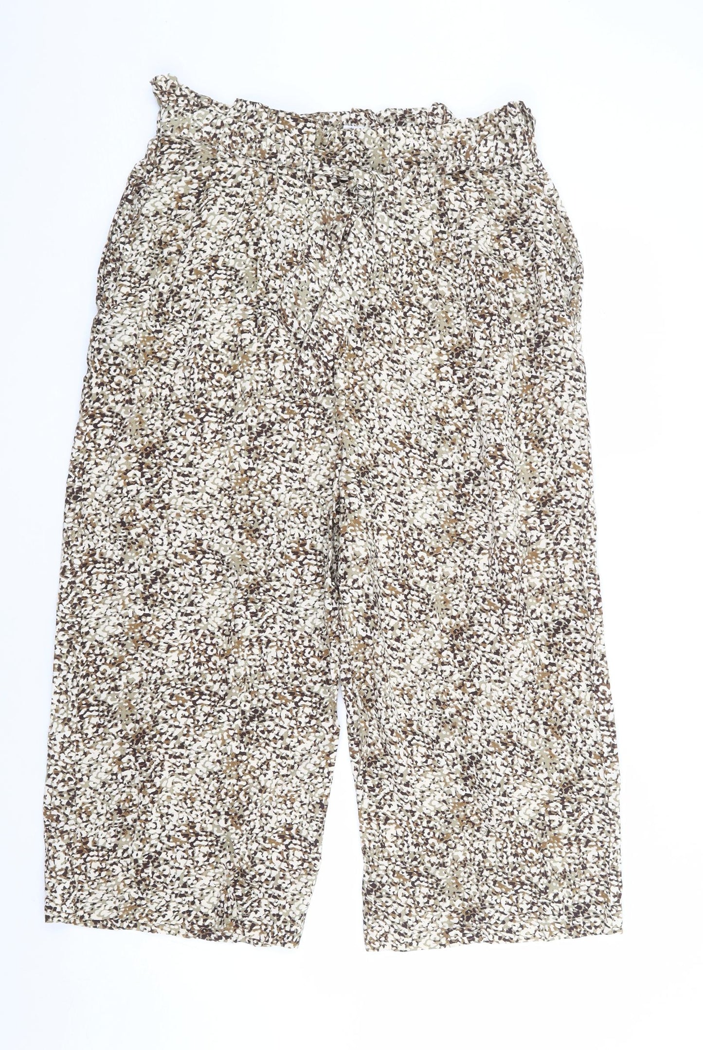 Pep & Co Womens Brown Geometric Viscose Cropped Trousers Size 12 L22.5 in Regular Drawstring