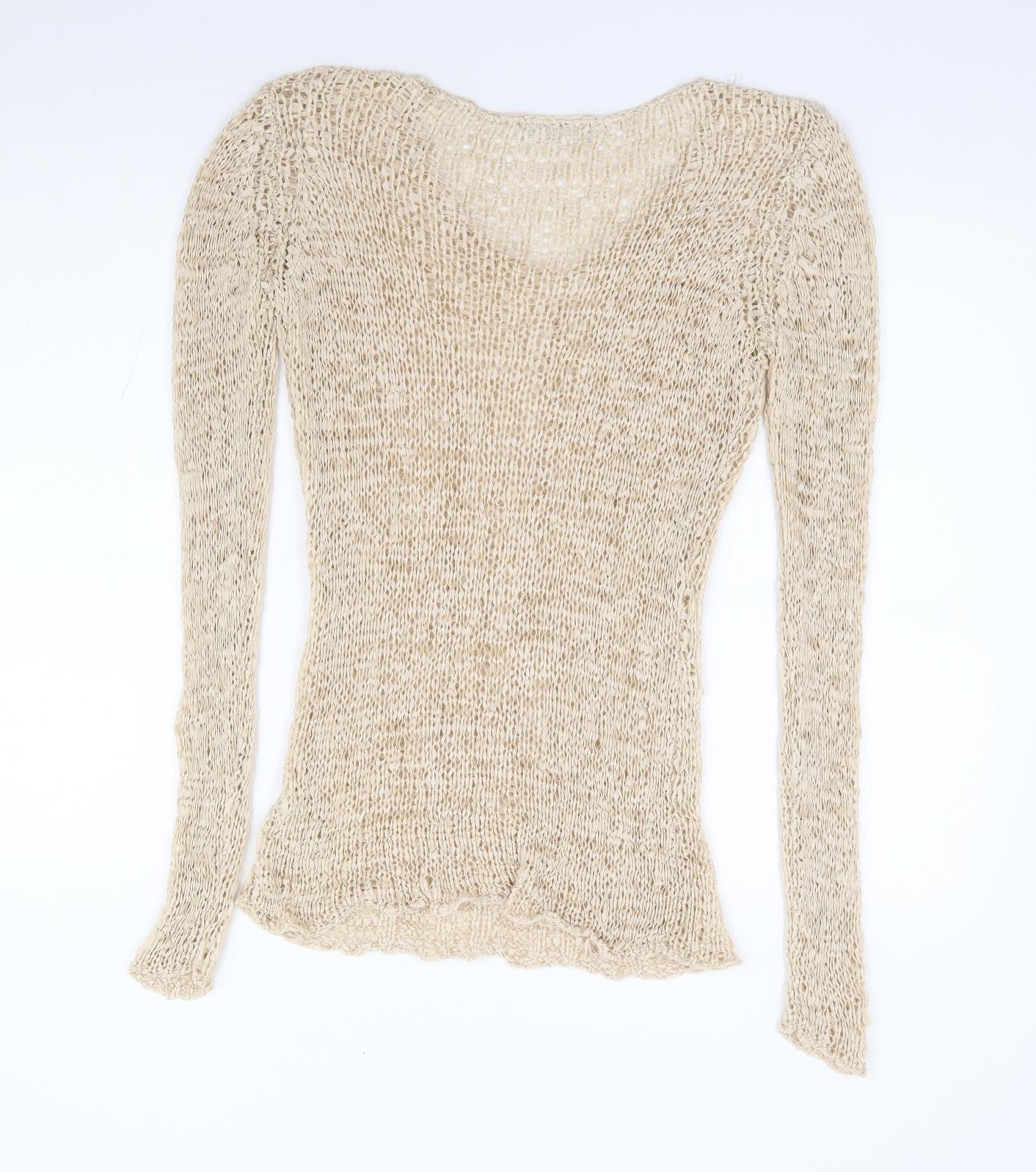 BHS Womens Beige V-Neck Acrylic Pullover Jumper Size 14
