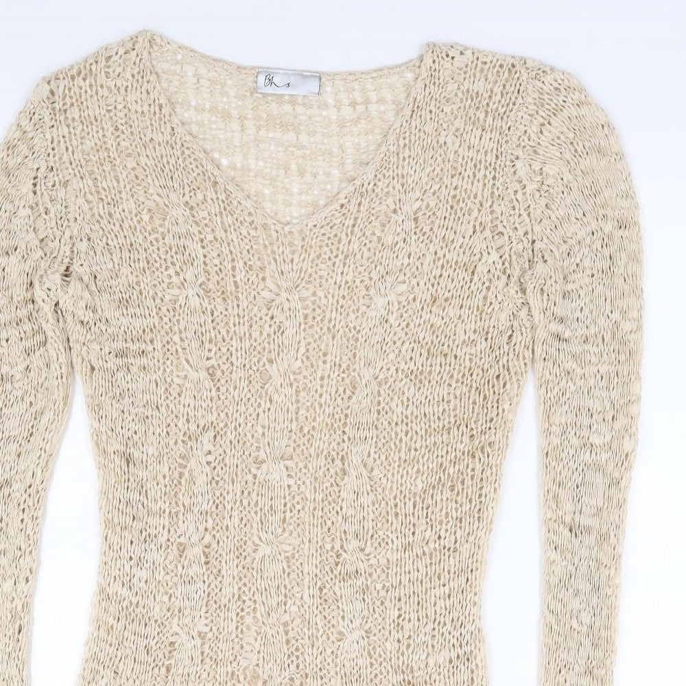 BHS Womens Beige V-Neck Acrylic Pullover Jumper Size 14