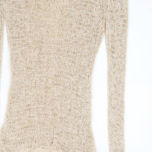BHS Womens Beige V-Neck Acrylic Pullover Jumper Size 14