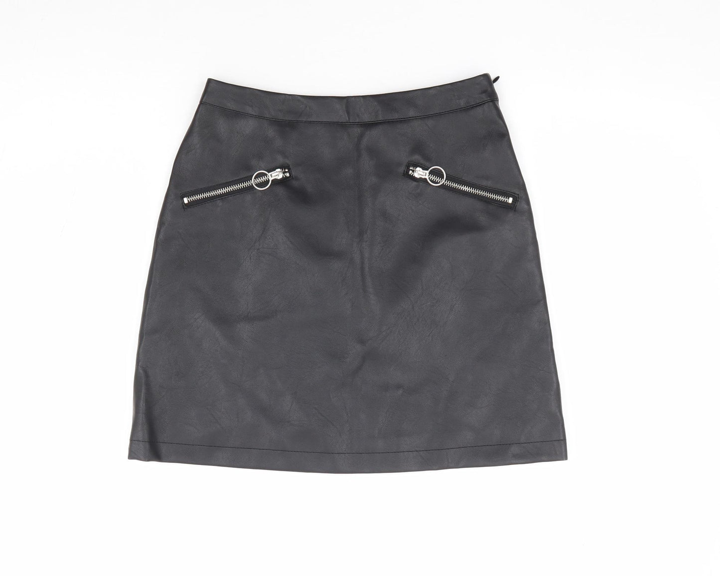 Primark Womens Black Polyurethane Mini Skirt Size 6 Zip