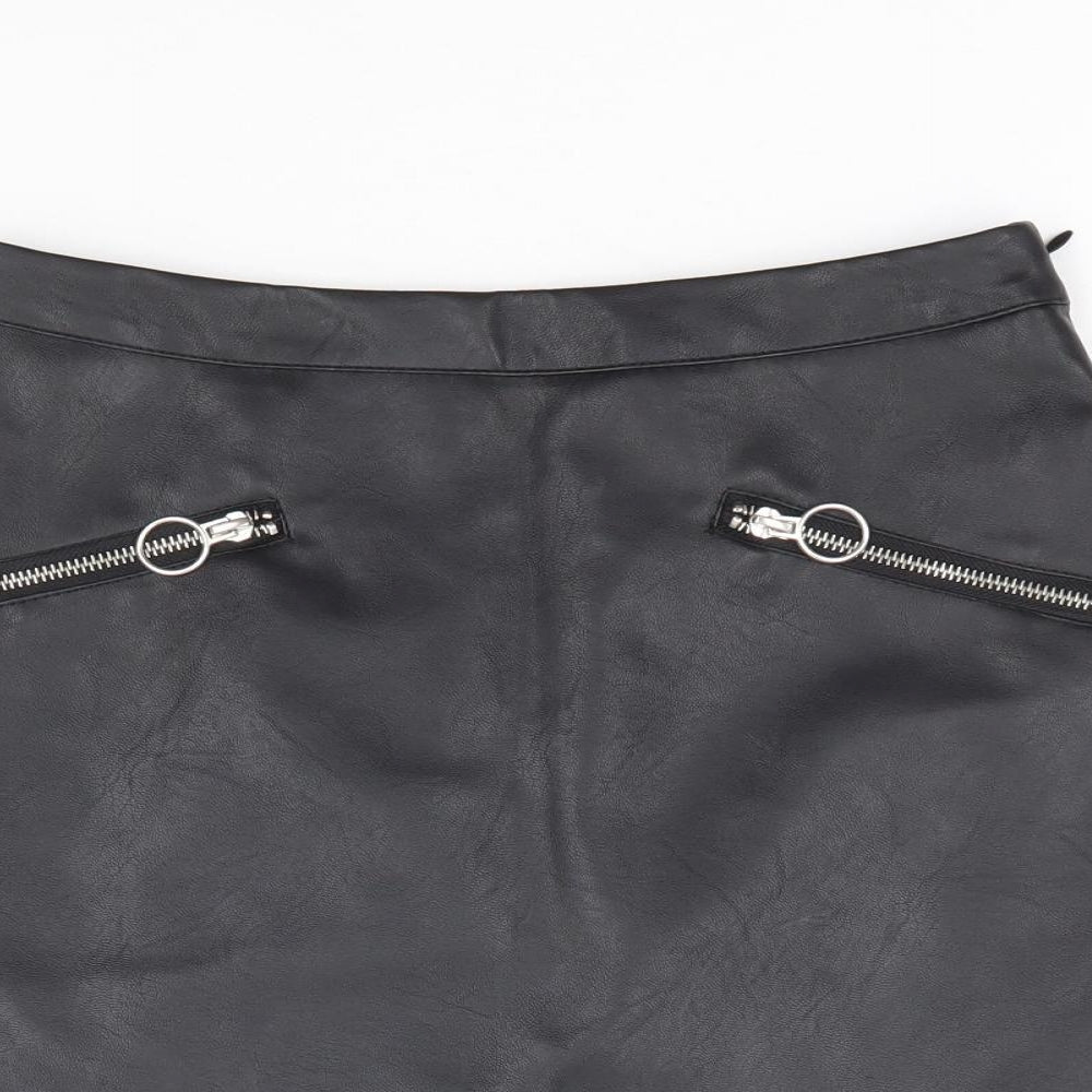 Primark Womens Black Polyurethane Mini Skirt Size 6 Zip