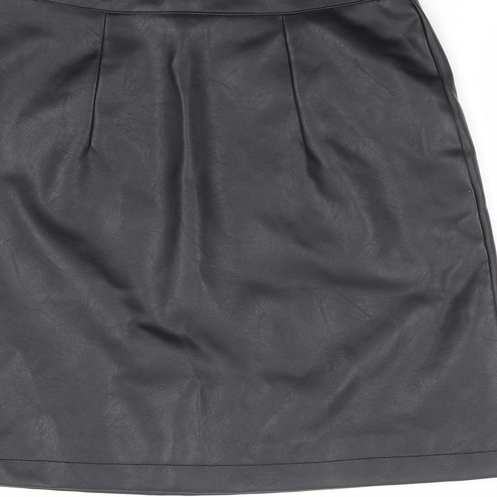 Primark Womens Black Polyurethane Mini Skirt Size 6 Zip