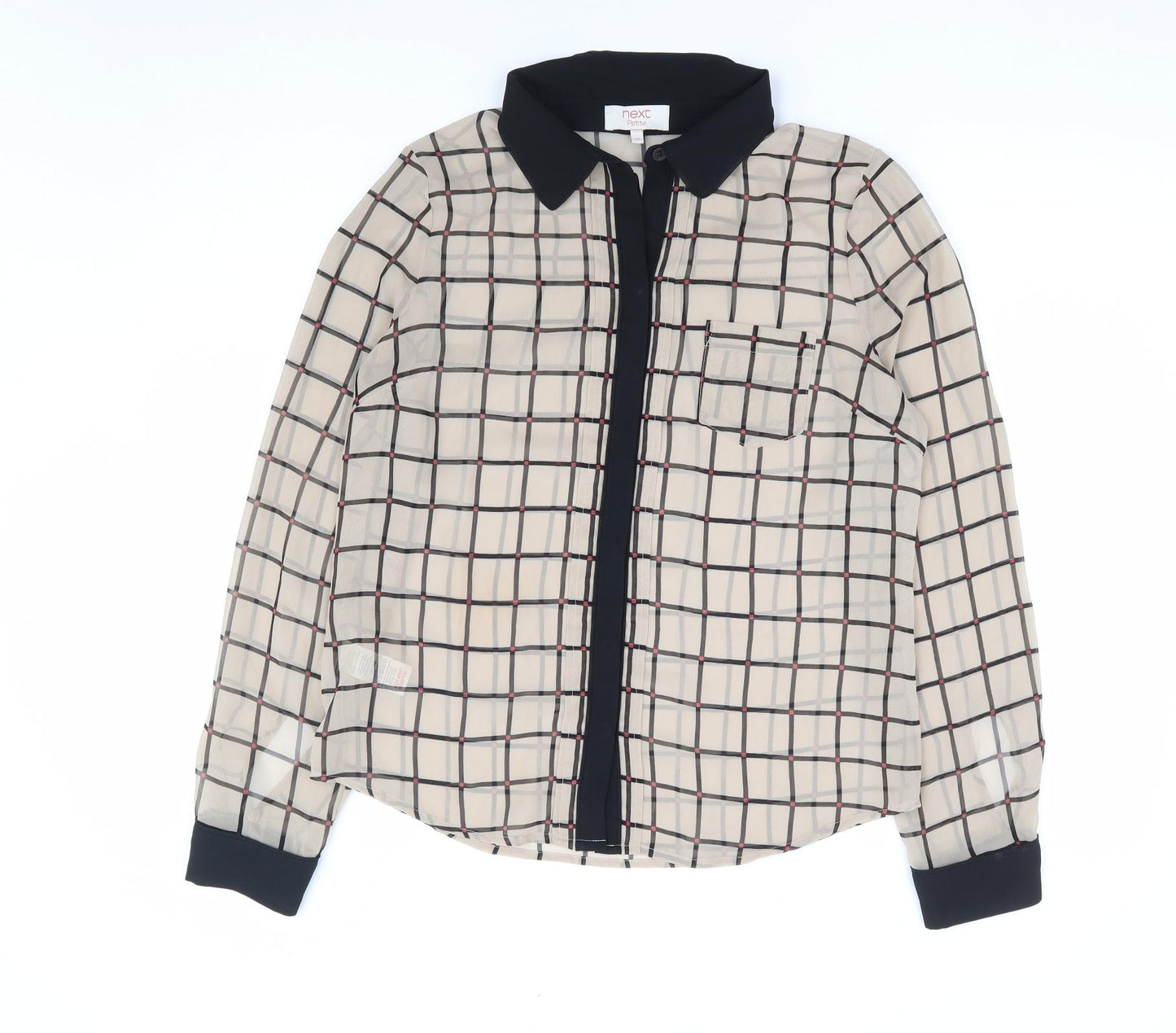 NEXT Womens Brown Check Polyester Jersey Button-Up Size 10 Collared