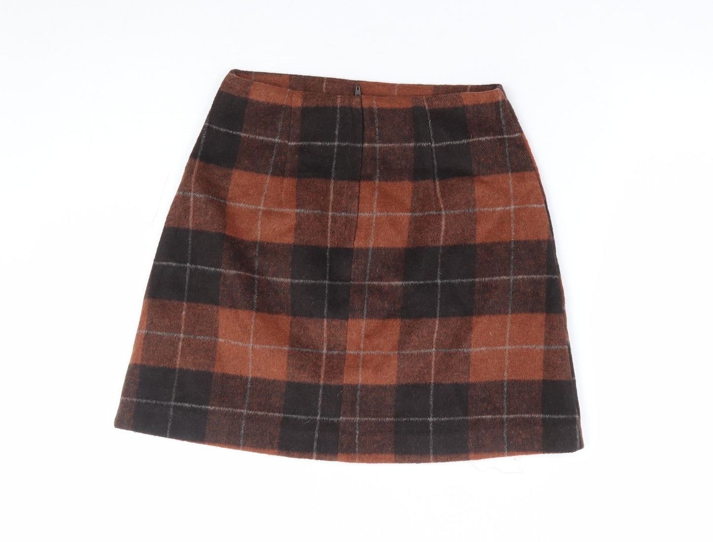 Primark Womens Orange Plaid Polyester Mini Skirt Size 4 Zip