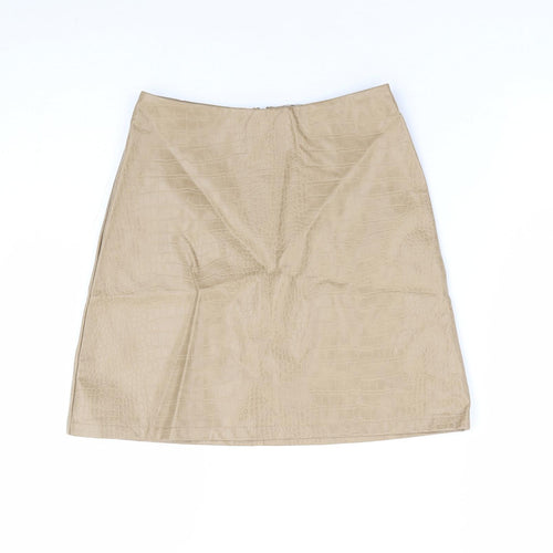 Primark Womens Beige Geometric Polyurethane Mini Skirt Size 4 Zip