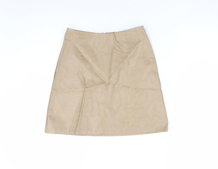 Primark Womens Beige Geometric Polyurethane Mini Skirt Size 4 Zip